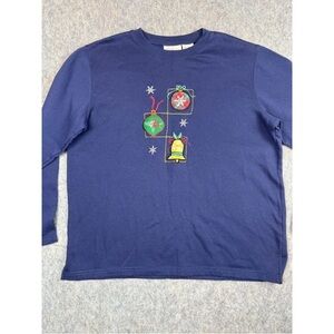 Vintage Basic Editions Holiday Sweatshirt Women Large Navy Long Sleeve Christmas